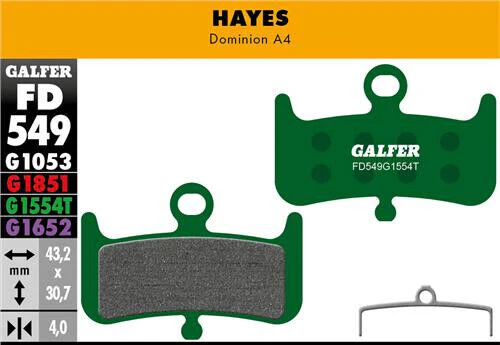 Galfer Disc Brake Pads for Hayes Dominion A4 Pro - FD549 G1554T Pro Green