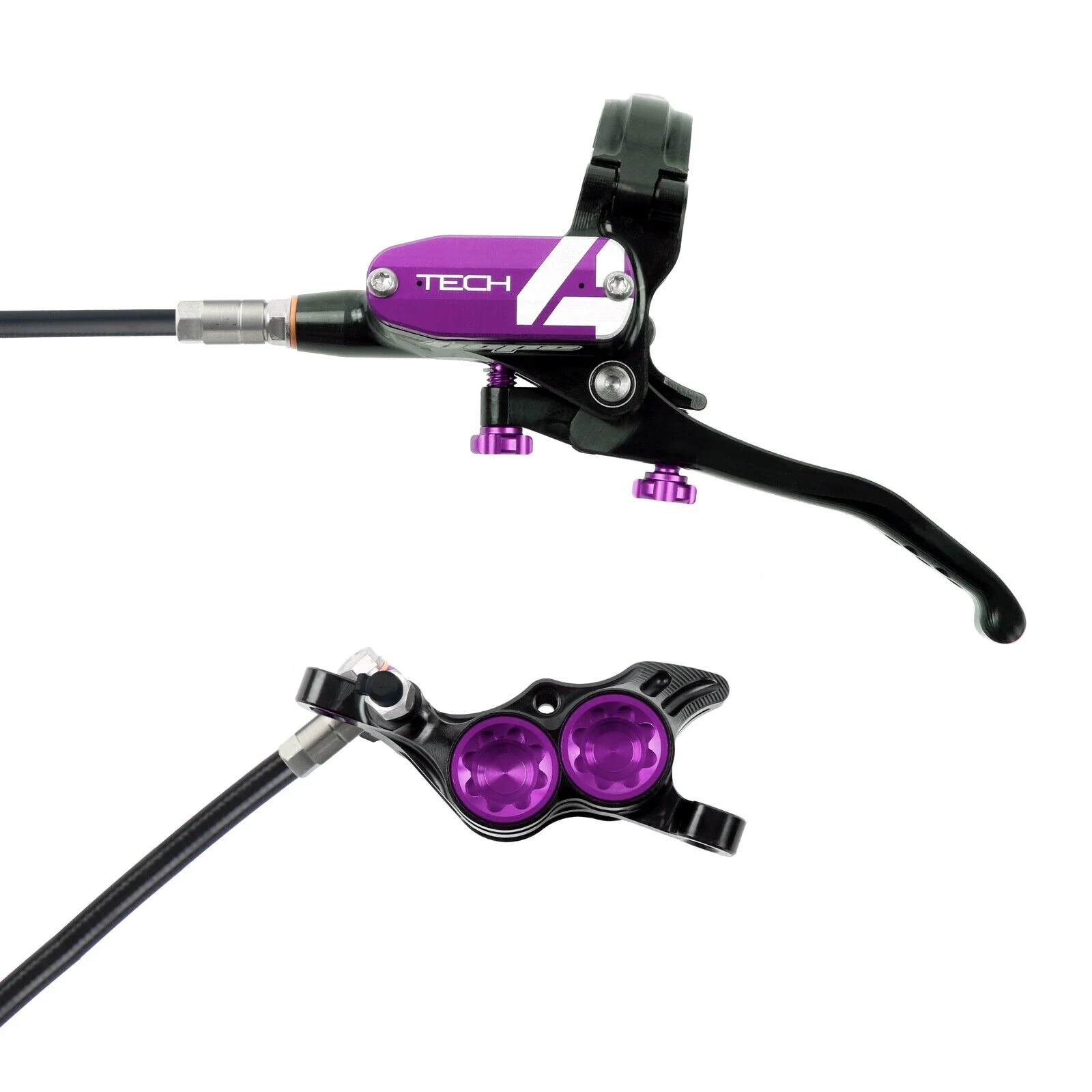 Hope Tech 4 E4 Complete Disc Brake. No Rotor. Black Hose. Various Colours. - Image 4