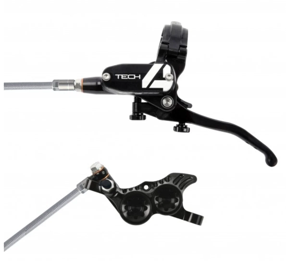 Hope Tech 4 V4 / E4 Complete Disc Brake. No Rotor. Braided Hose.