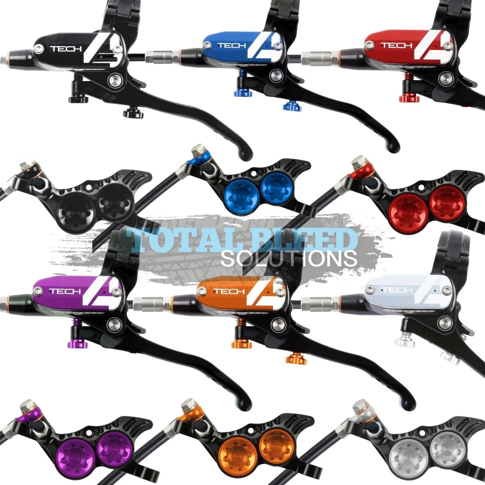 Hope Tech 4 V4 Complete Disc Brake. No Rotor. Black Hose. - Various Colours
