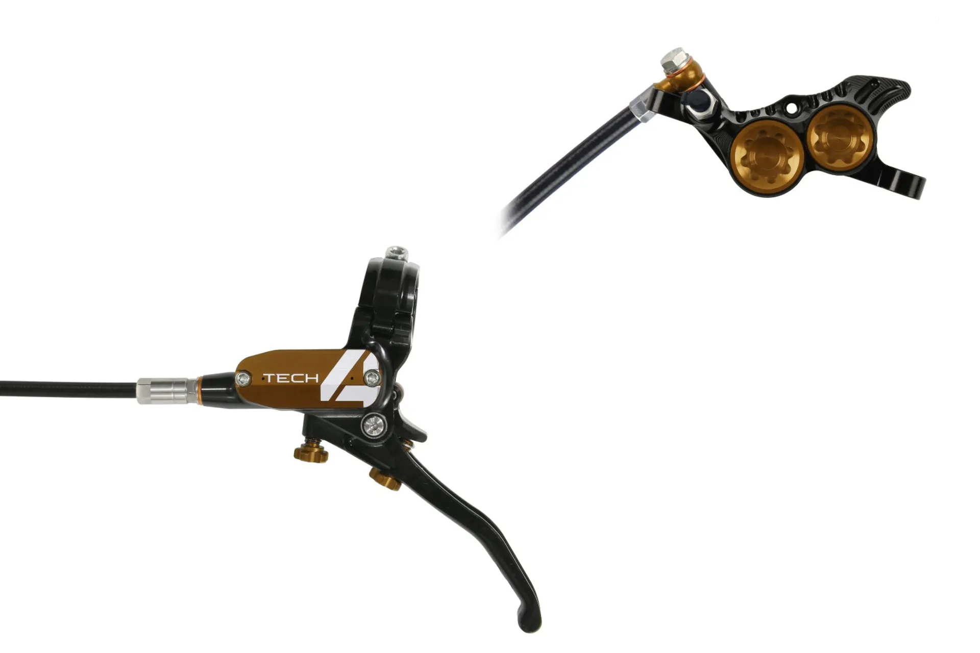 Hope Tech 4 V4 Complete Disc Brake. No Rotor. Black Hose. - Various Colours - Image 2